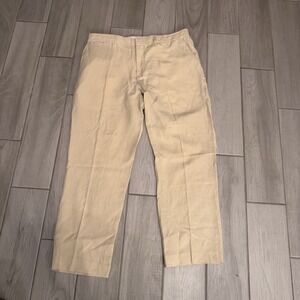 Vintage 90s Ralph Lauren Mens 36x30 Silk Linen Blend Wide Leg‎ Chino Pants Beige